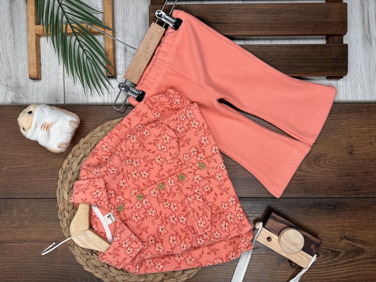 Pamuklu Selanik Örgüsü Gömlek Detaylı Kışlık İspanyol Paça 2li Kız Bebek Takım