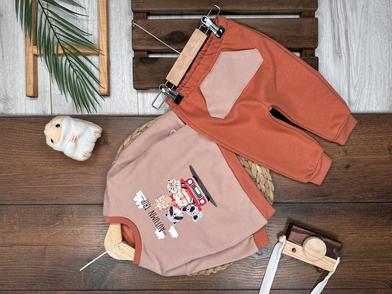 Kışlık Pamuklu Baskılı Kanguru Cepli 2li  Erkek Bebek Takım