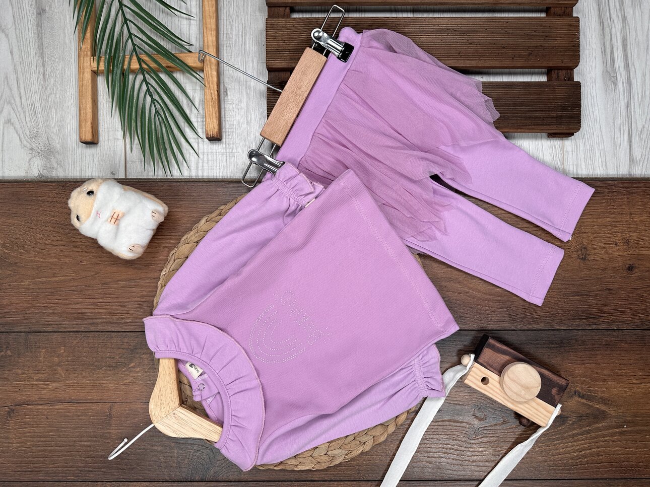 Pamuklu Tül Detaylı  2li Kız Bebek Takım