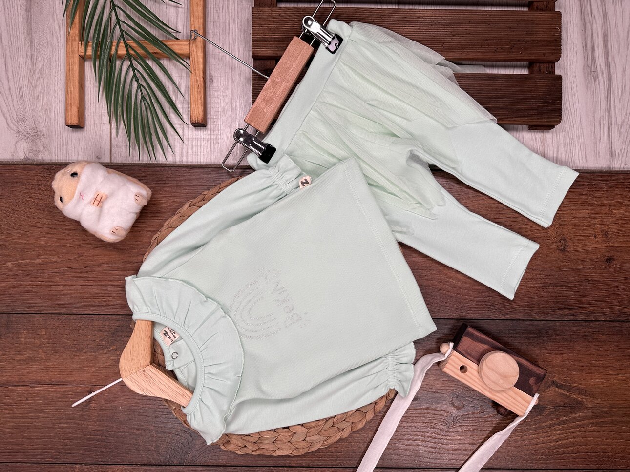 Pamuklu Tül Detaylı  2li Kız Bebek Takım