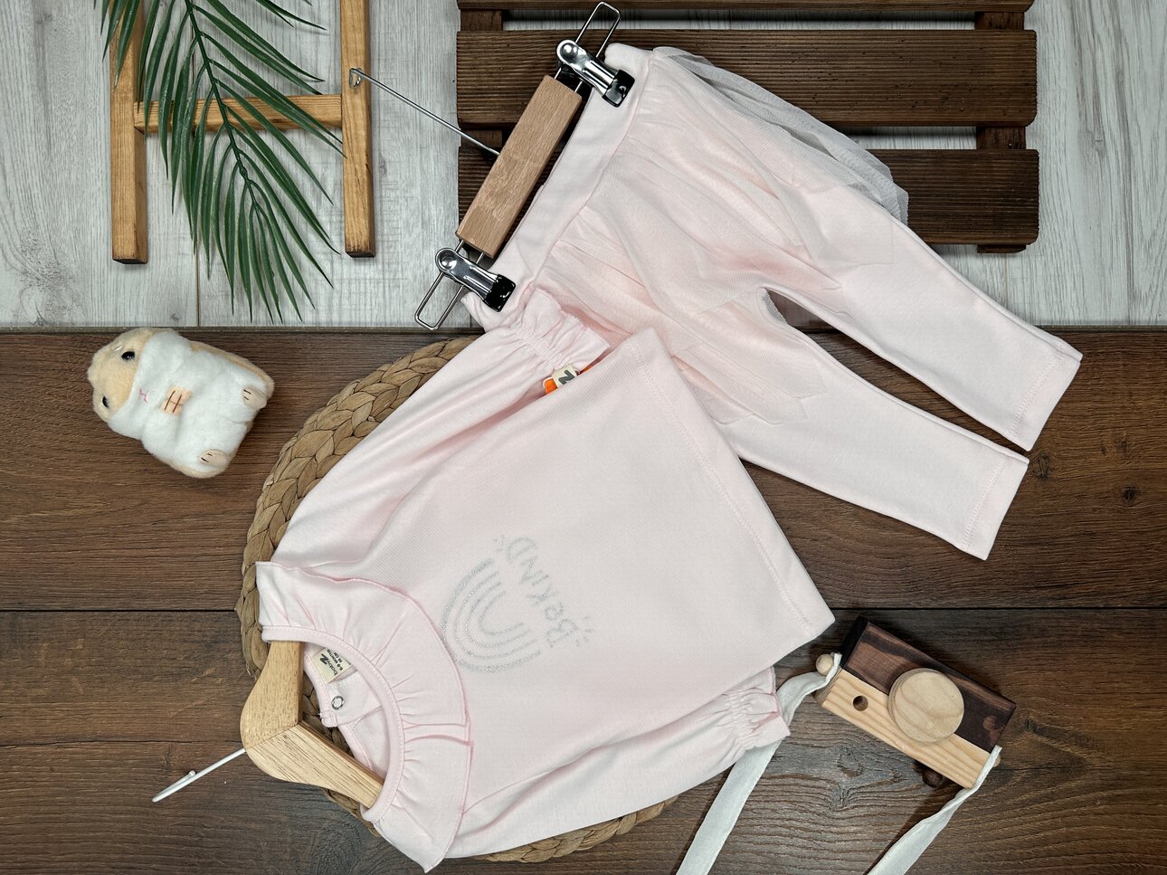 Pamuklu Tül Detaylı  2li Kız Bebek Takım