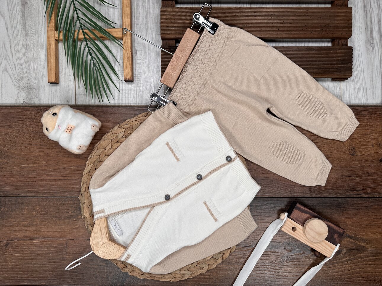 Pamuklu Hırka Detaylı Yumuşak 2li Erkek Bebek Takım