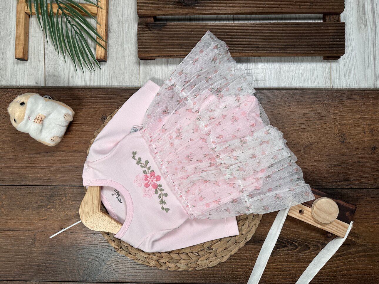 Pamuklu Çiçek Desenli Tüllü Kız Bebek elbise