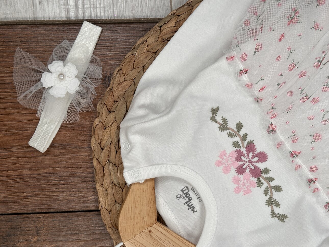 pamuklu Tül Detaylı 2li Kız Bebek Elbise - Görsel 6