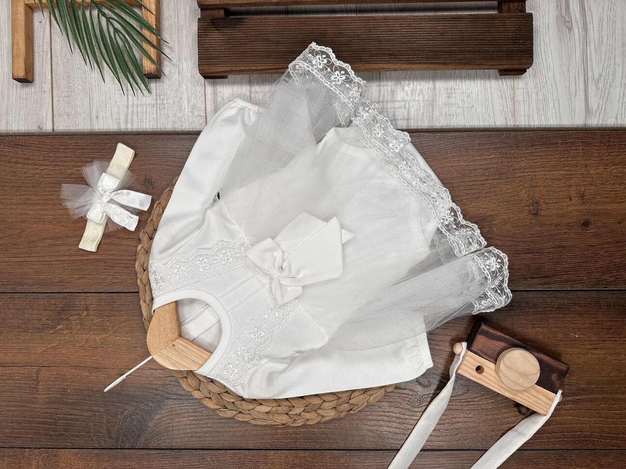 pamuklu Tül Detaylı 2li Kız Bebek Elbise