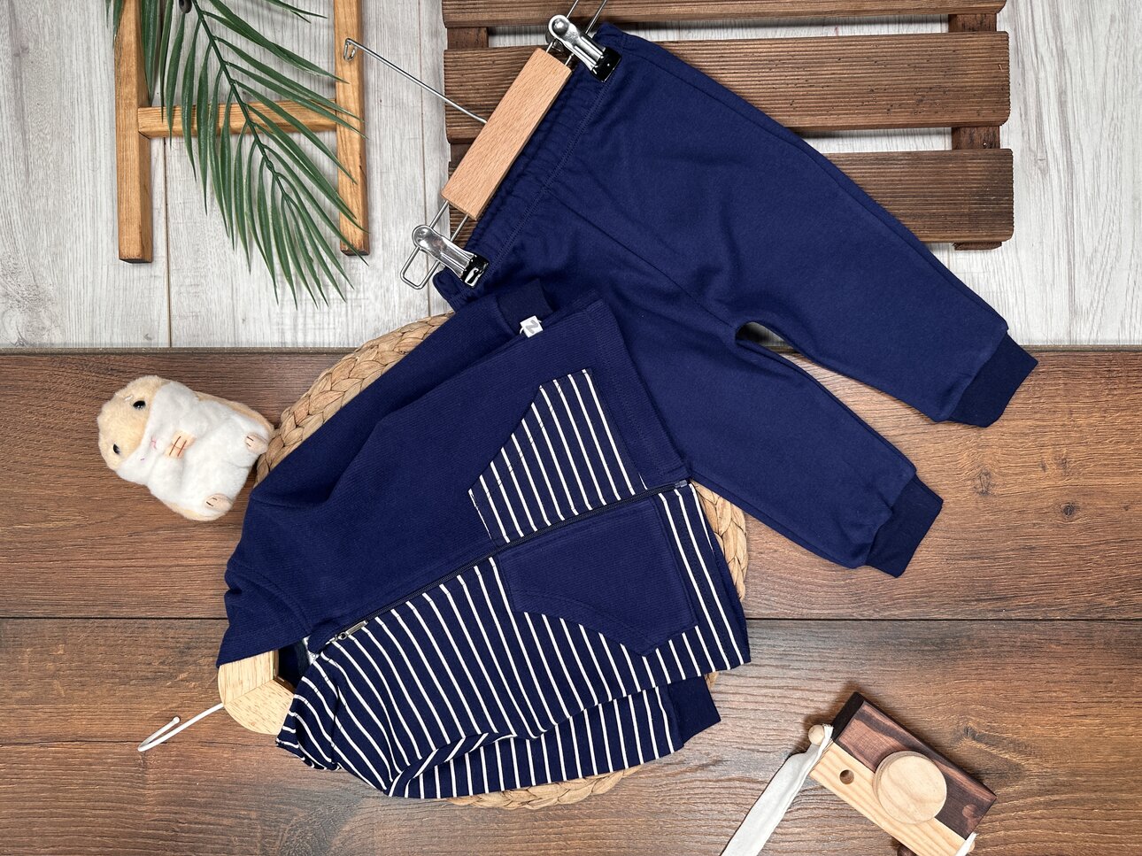 Sıcacık Pamuklu Çizgili Fermuarlı 2li Erkek Bebek Takım