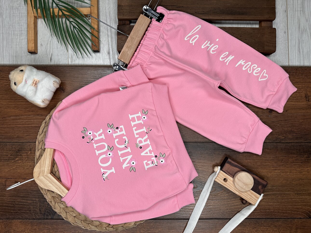 Pamuklı  Çiçek Desenli 2li  Kız Bebek Takım