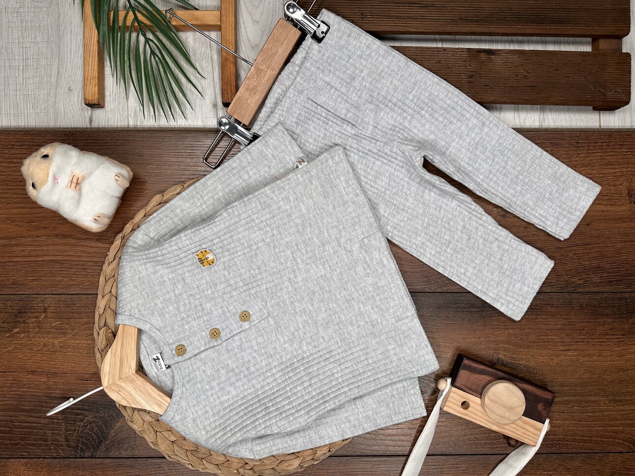 Pamuklu Düğme Detaylı Fitilli 2li Erkek Bebek Takım