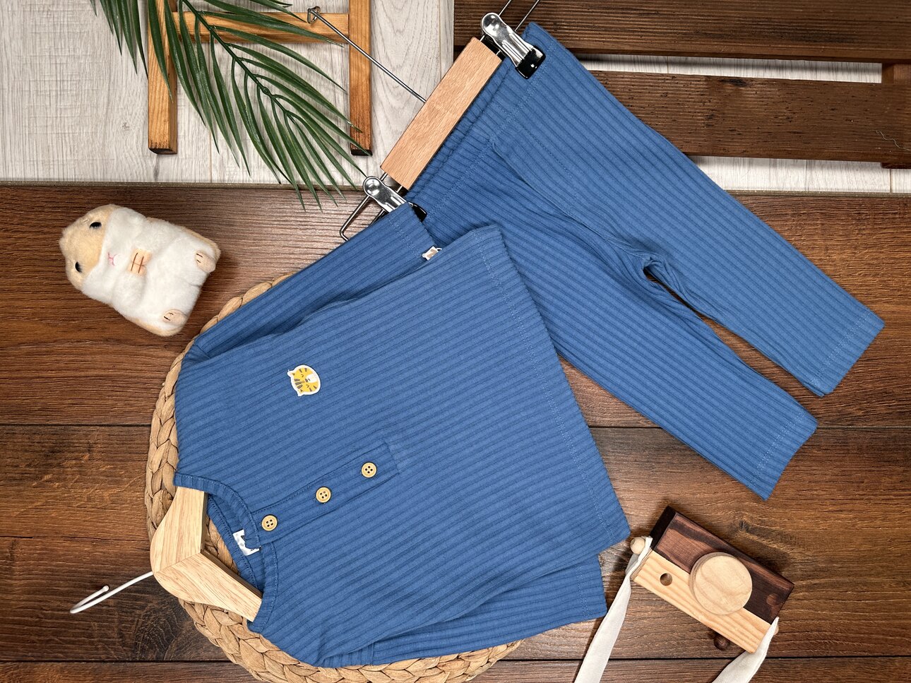 Pamuklu Düğme Detaylı Fitilli 2li Erkek Bebek Takım