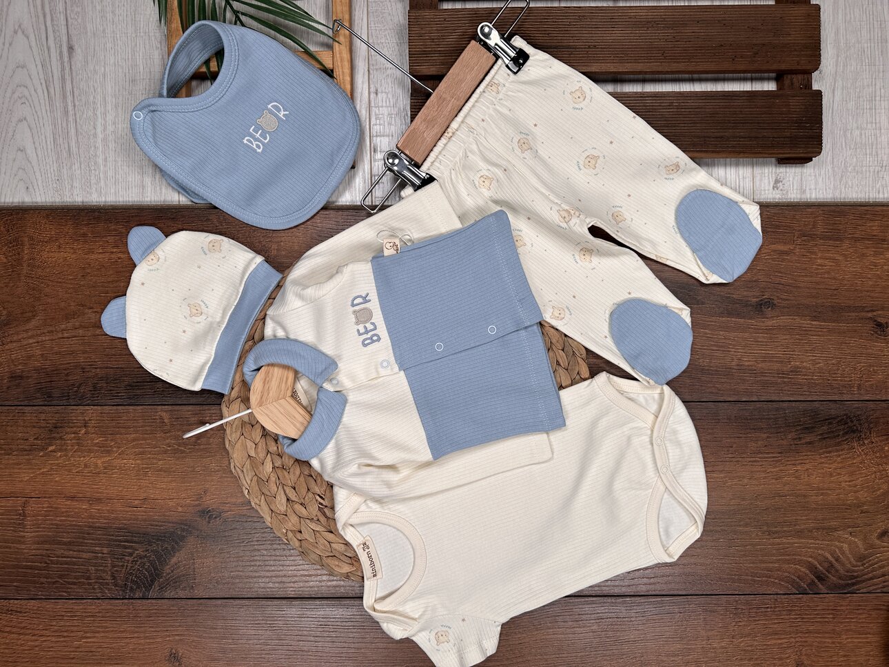 Pamuklu Ayıcık Desenli Zıbınlı 5li Erkek Bebek Hastane Çıkışı - Detay Görseli 6