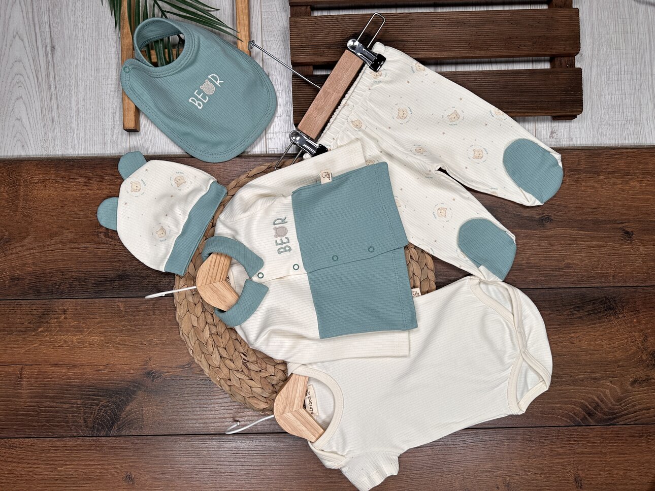 Pamuklu Ayıcık Desenli Zıbınlı 5li Erkek Bebek Hastane Çıkışı