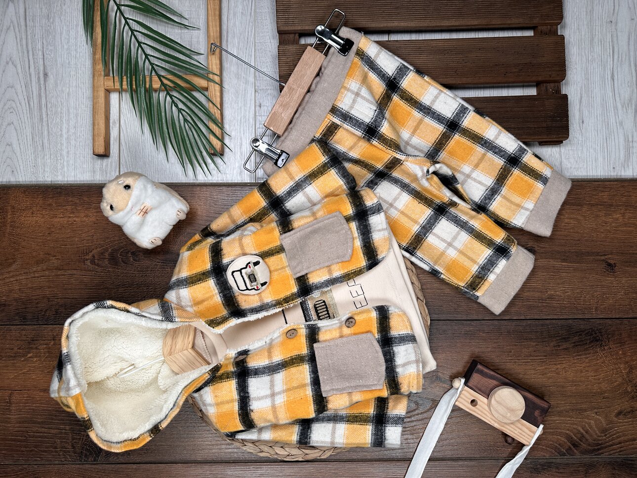 Pamuklu Ekose Detaylı 3lü Erkek Bebek Takım