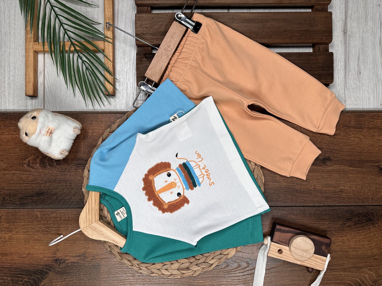 Pamuklu Animals Desenli 2li Erkek Bebek Takım