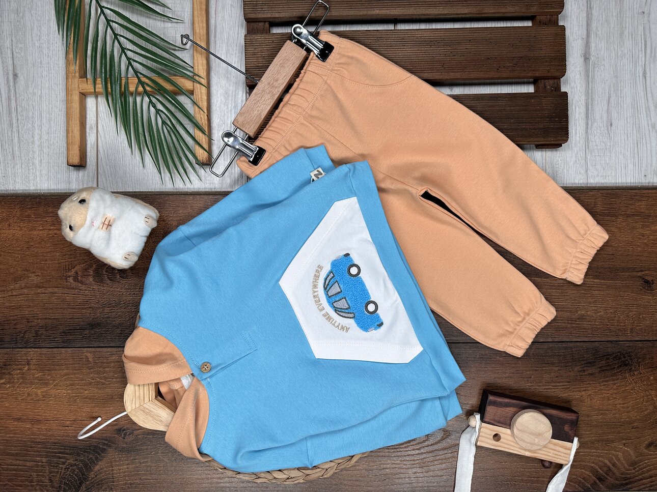 Pamuklu Araba Desenli Erkek Bebek 2li Takım