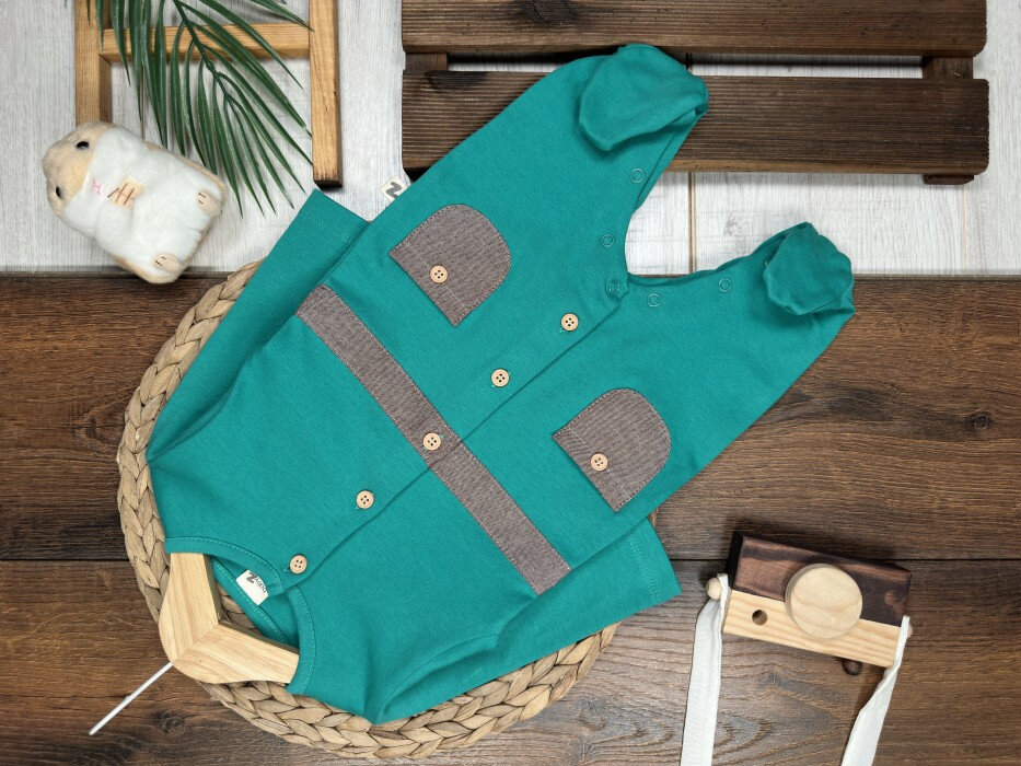 Pamuklu Düğmeli  Cep Detaylı Erkek Bebek Tulum