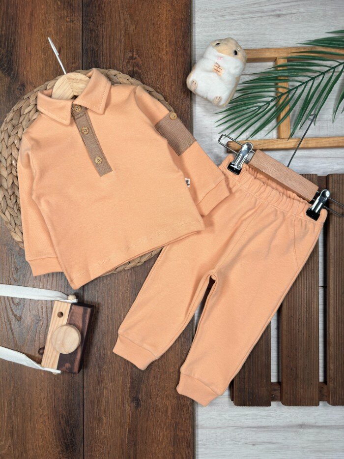 Pamuklu  Düğme Detaylı 2li Erkek Bebek Takım