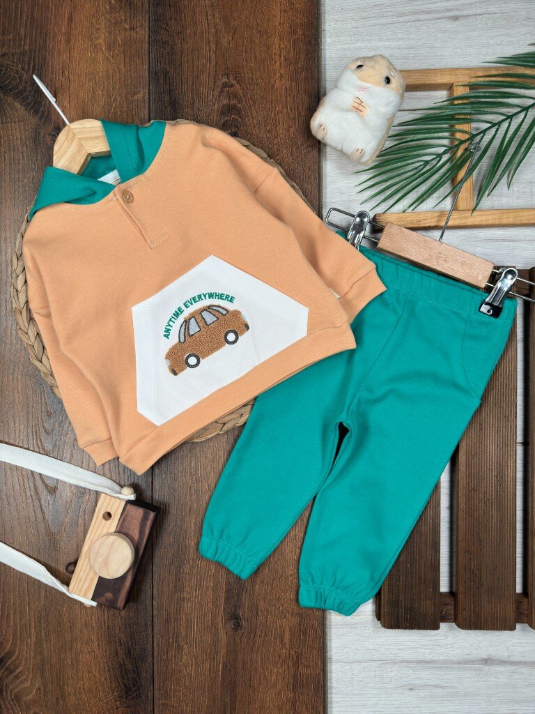 Pamuklu Araba Desenli Erkek Bebek 2li Takım