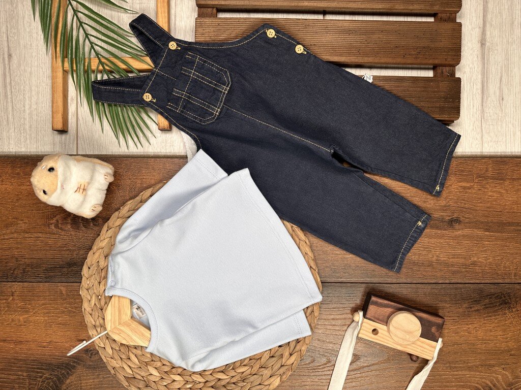 Pamuklu Kot Tulum Erkek Bebek 2li Takım