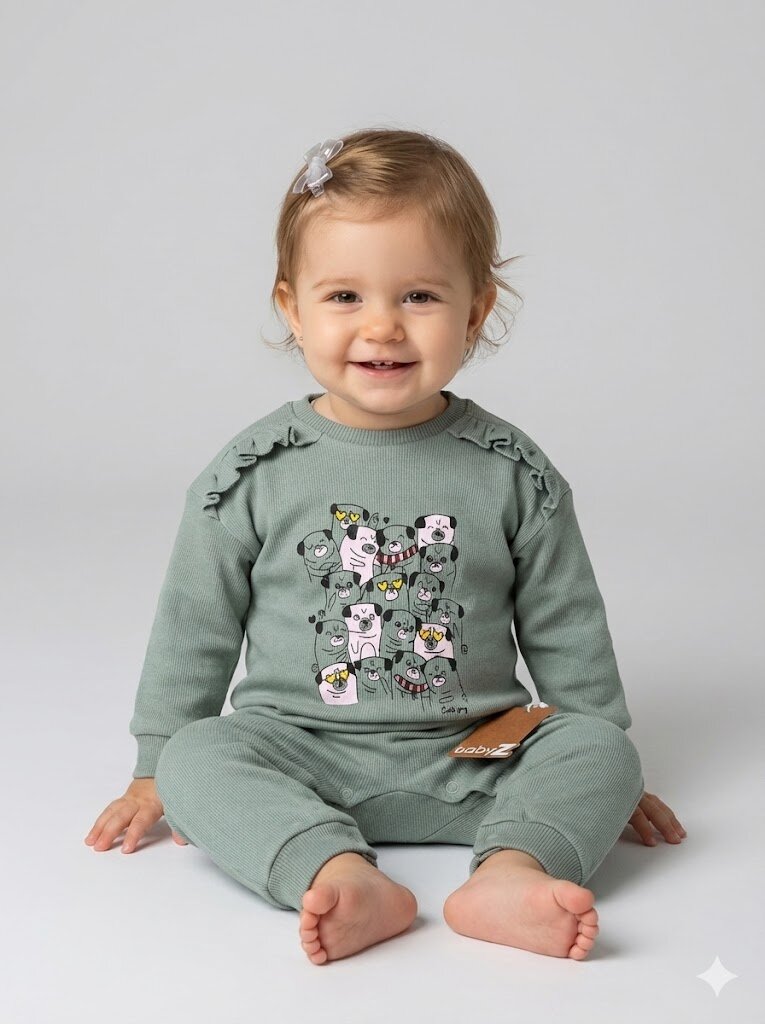 Selanik Örgüsü Pamuklu Animals Detaylı Kız Bebek Tulum