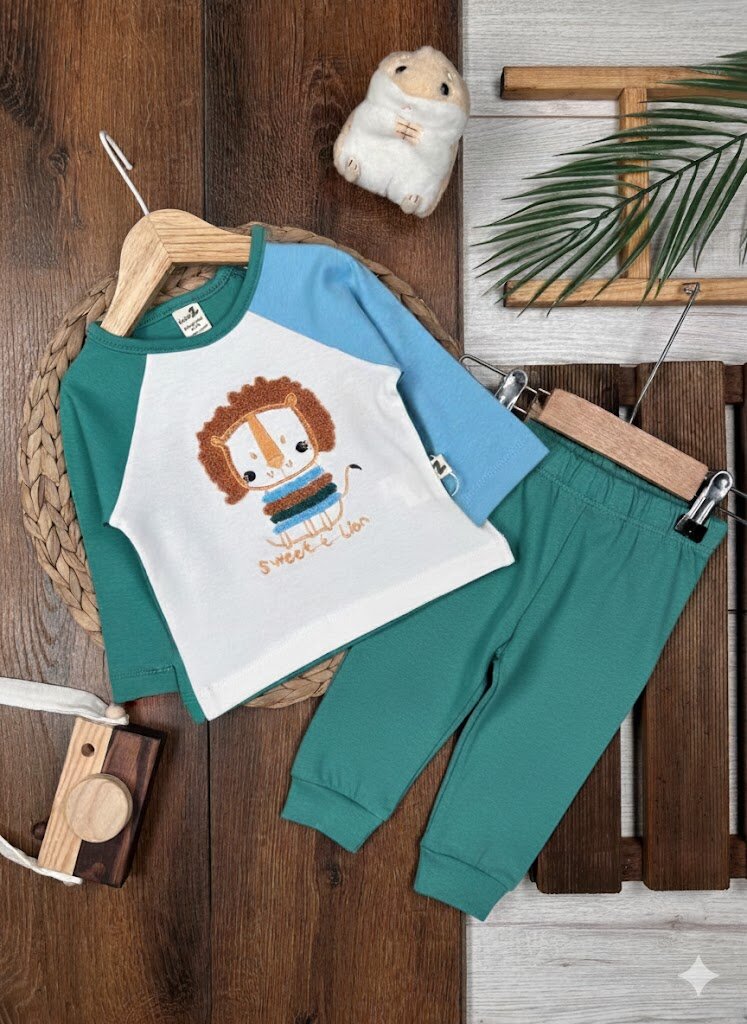 Pamuklu Animals Desenli 2li Erkek Bebek Takım