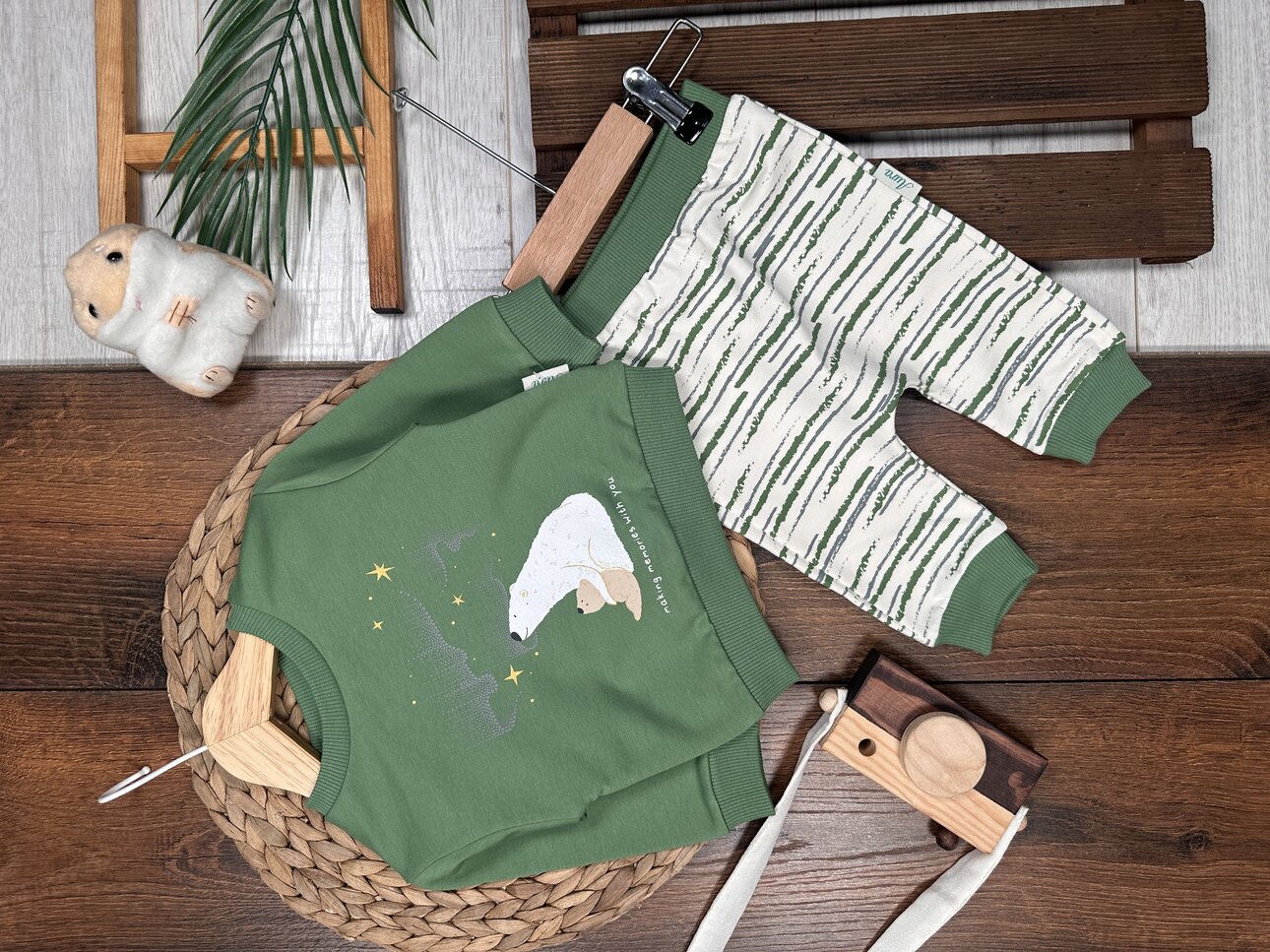 Pamuklu Yıldızlı Ayıcık Detaylı 2li Erkek Bebek Takım