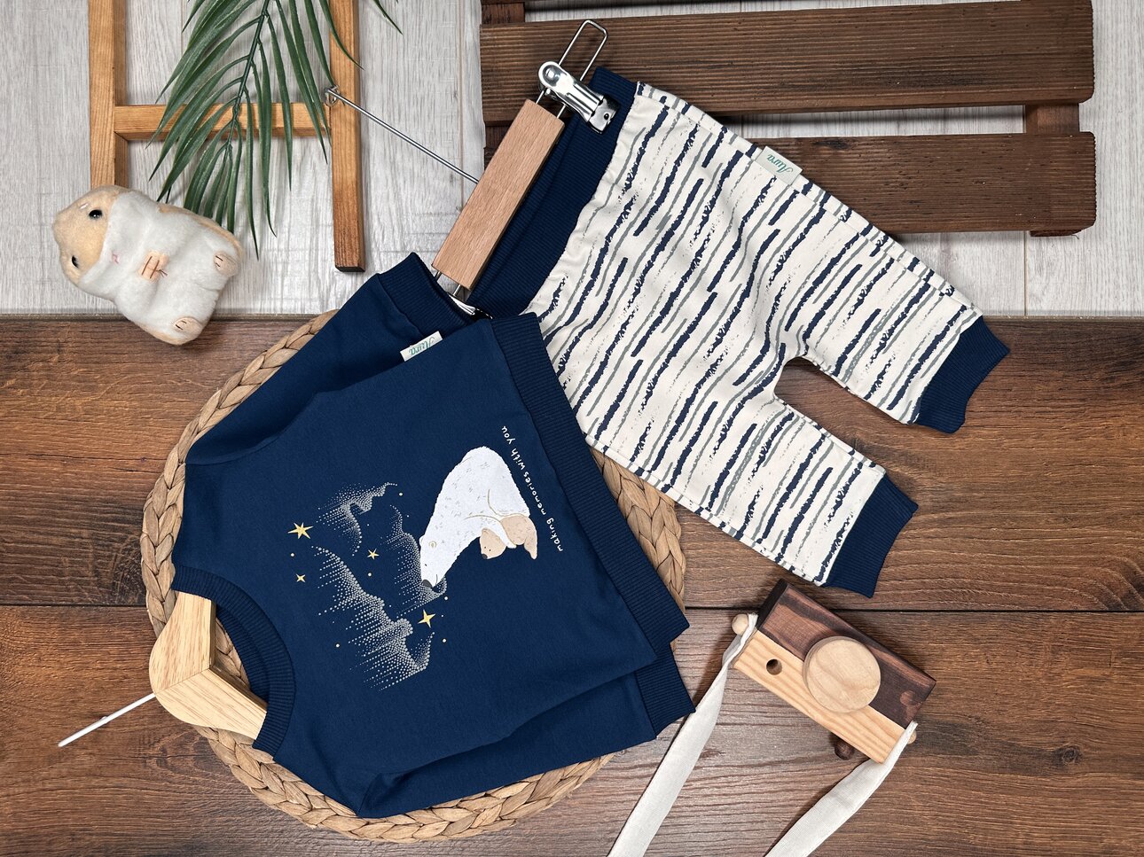 Pamuklu Ayıcık Detaylı 2li Erkek Bebek Takım