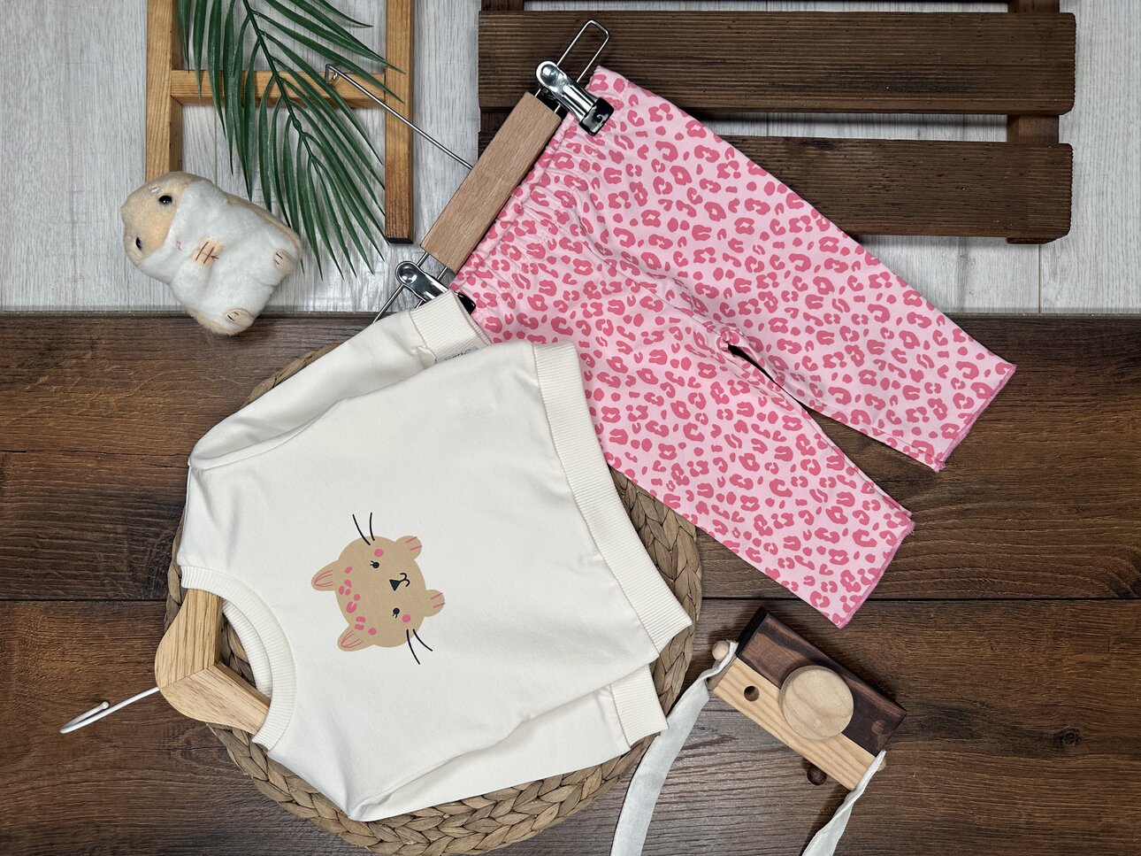 Pamuklu Kedi Desenli 2li Kız Bebek  Takım