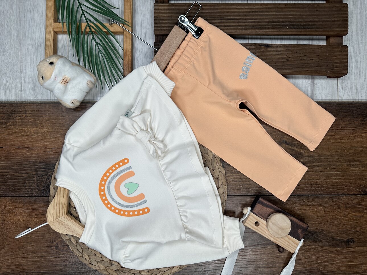 Pamuklu Gök kuşağı Detaylı 2li  Kız Bebek Takım