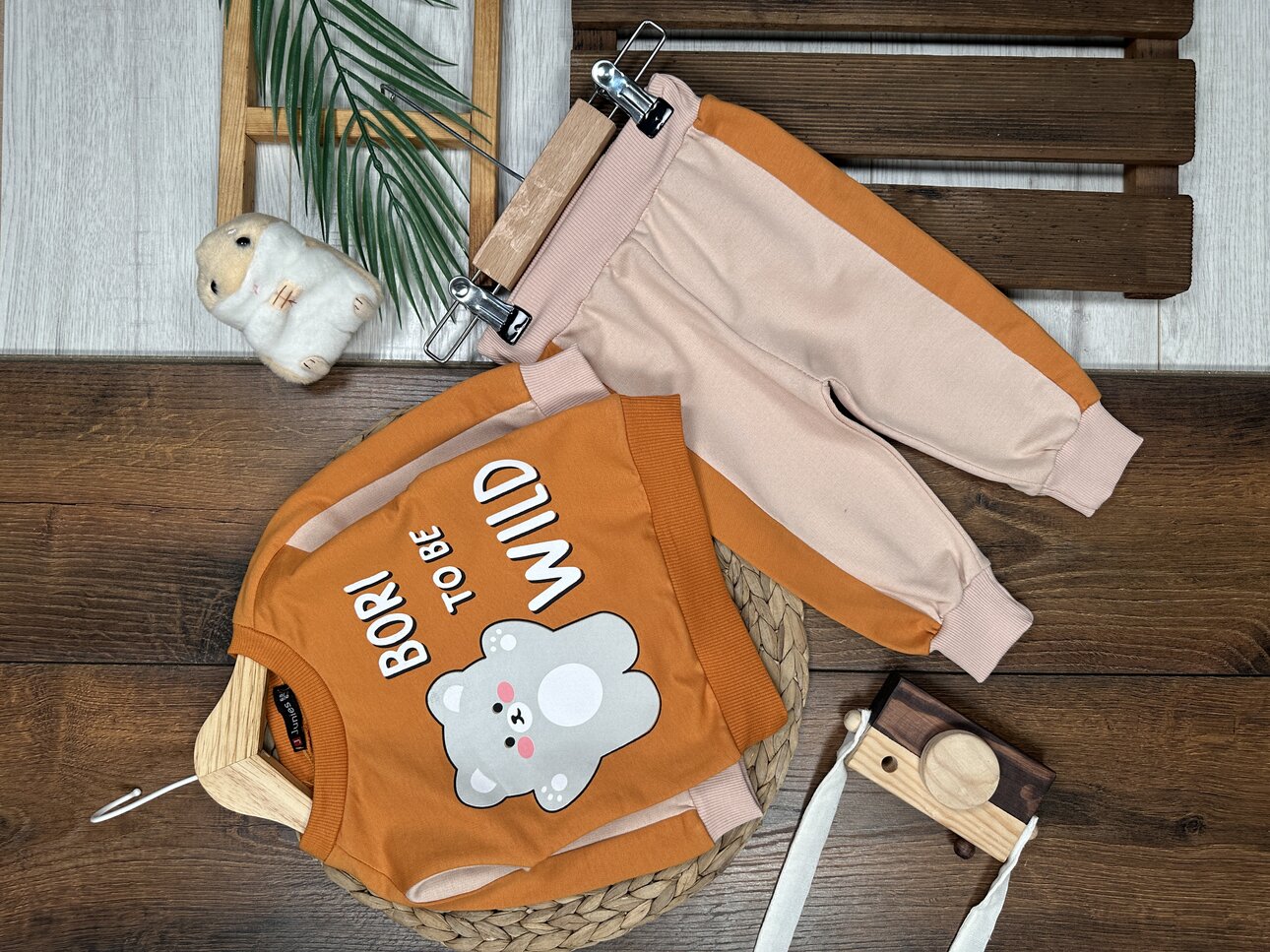 Pamuklu Ayıcık Detaylı 2li Erkek Bebek Takım