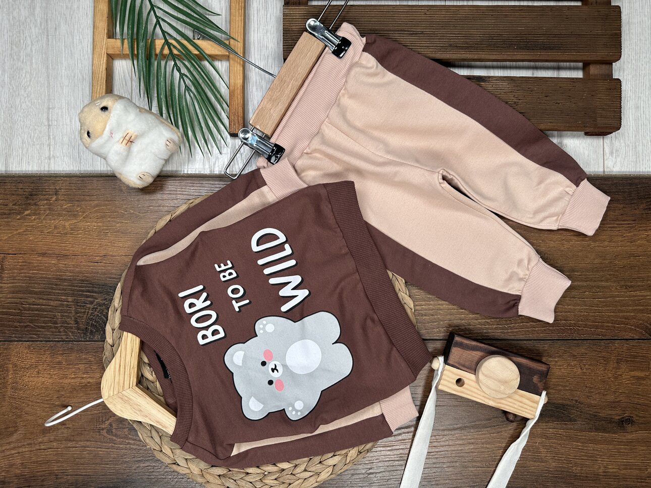 Pamuklu Ayıcık Detaylı 2li Erkek Bebek Takım