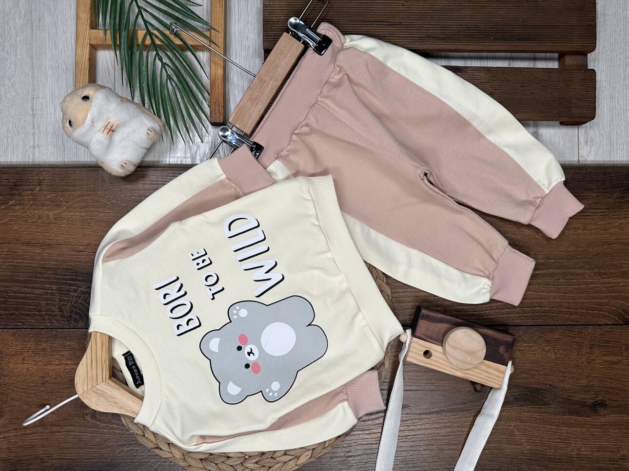 Pamuklu Ayıcık Detaylı 2li Erkek Bebek Takım