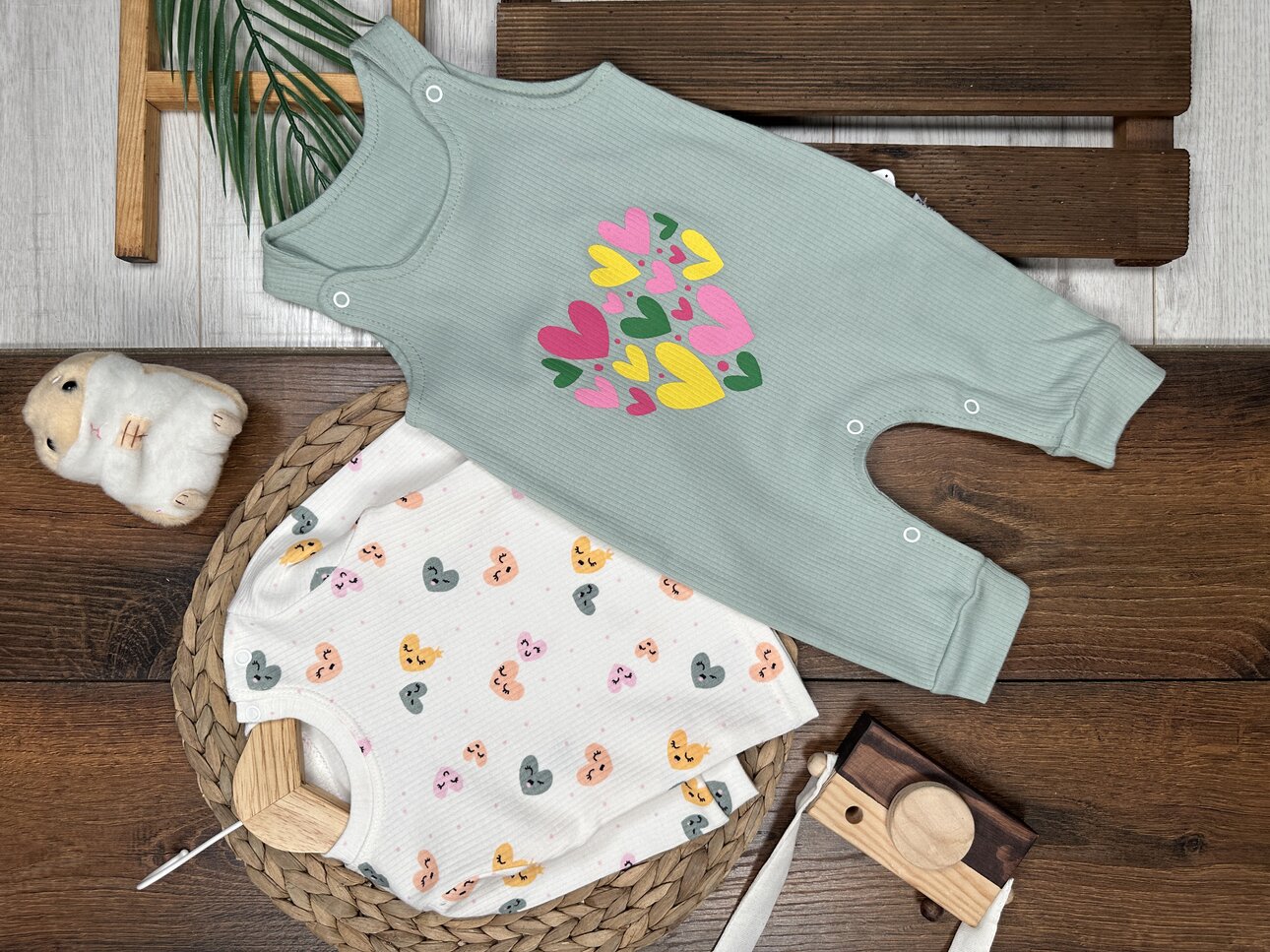 Pamuklu Kalp Detaylı 2li Tulum Kız Bebek Takım