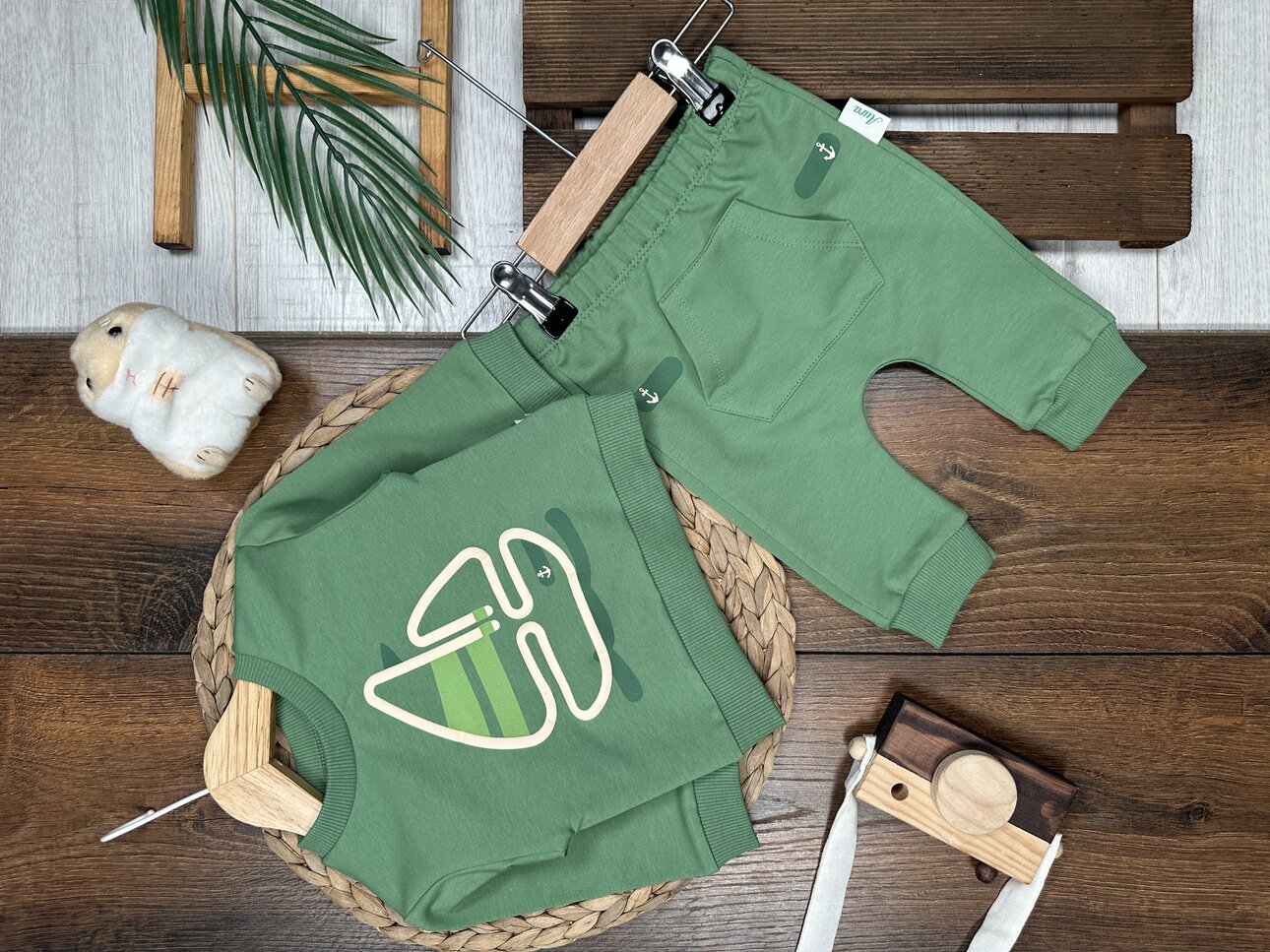 Pamuklu Yelken Detaylı Kanguru Cepli 2li Erkek Bebek Takım