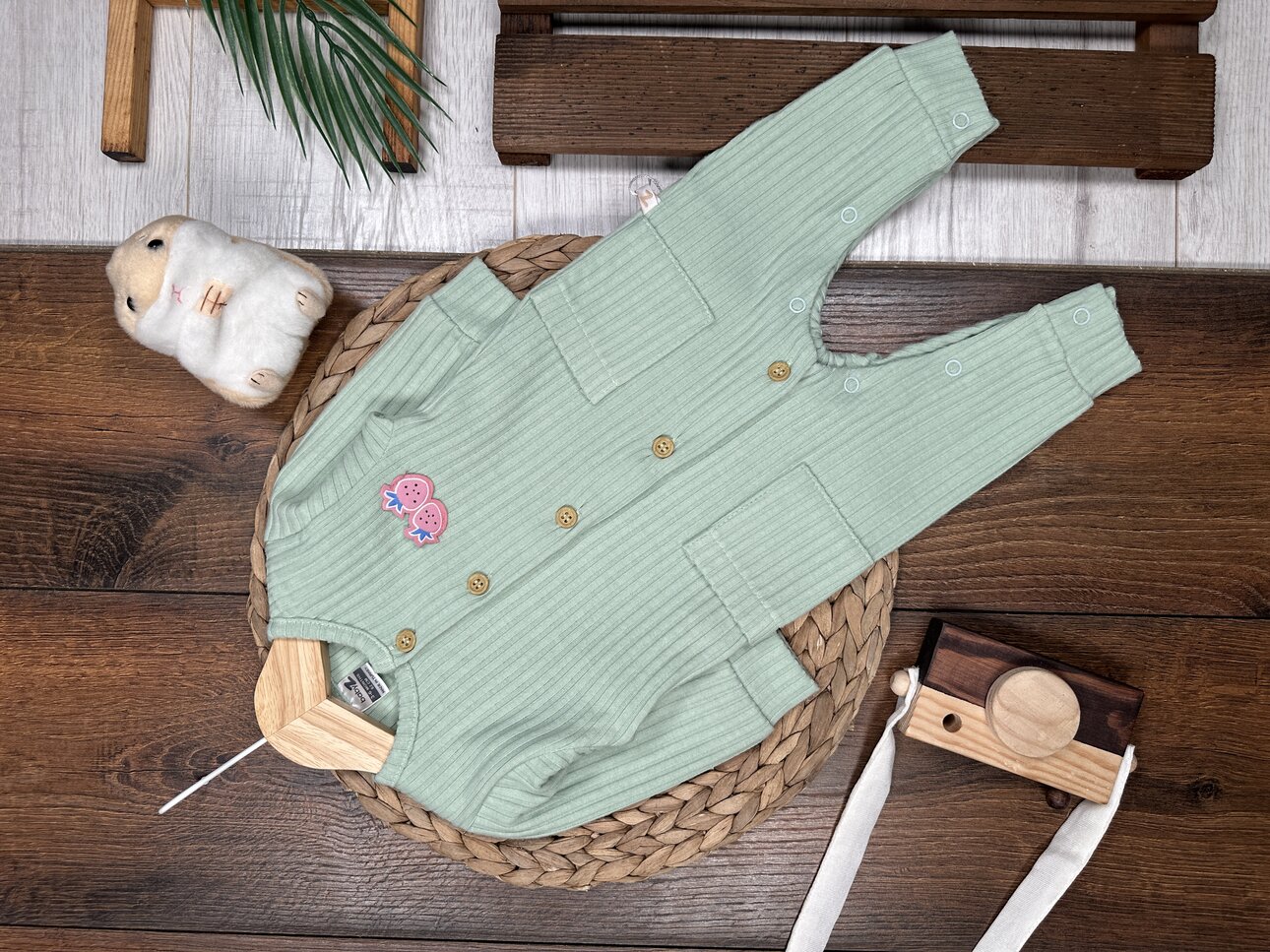 Pamuklu Düğme Detaylı Fitilli Tulum Kız Bebek Takım