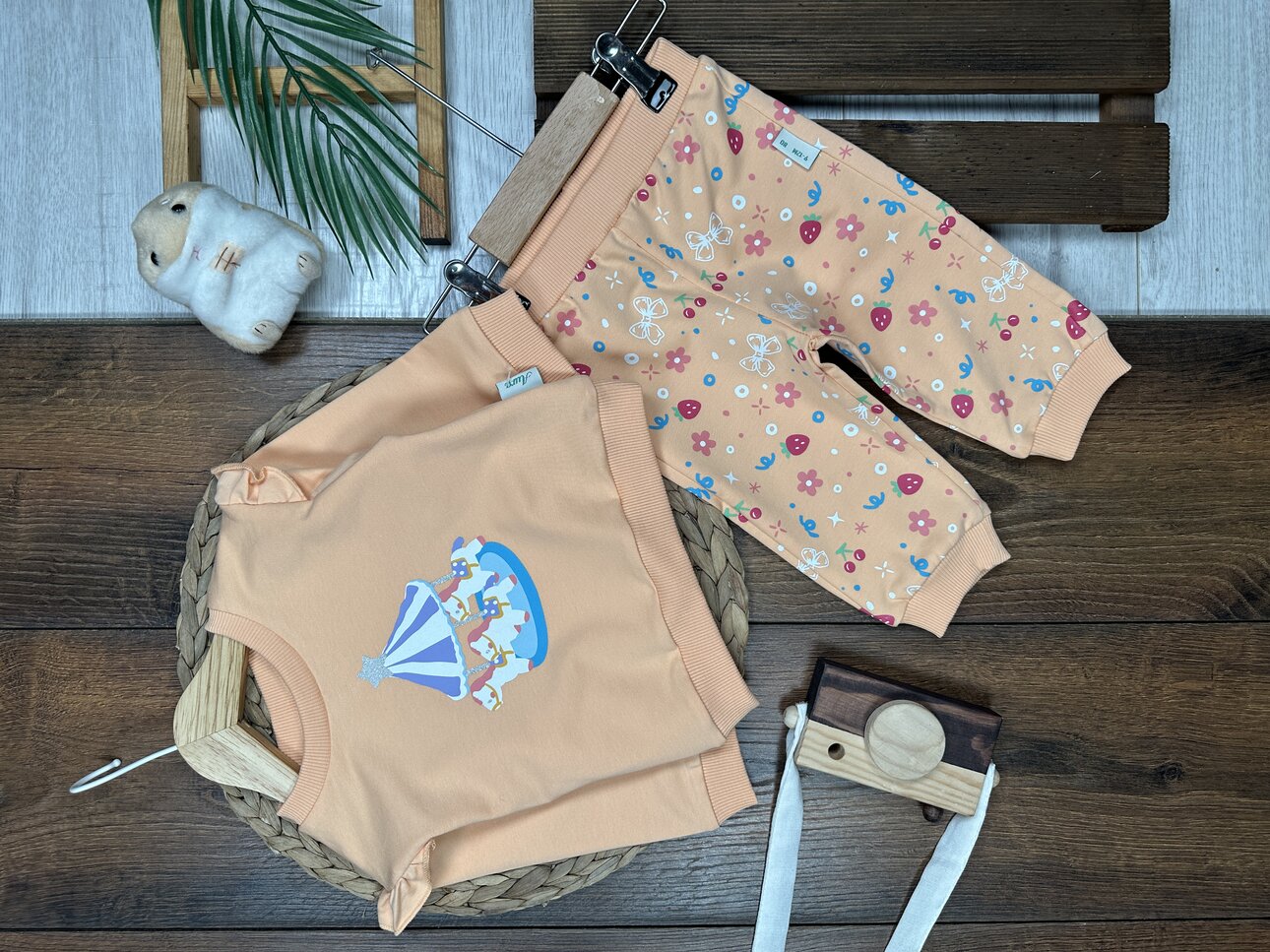 Pamuklu Atlı Karınca Detaylı 2li Kız Bebek Takım