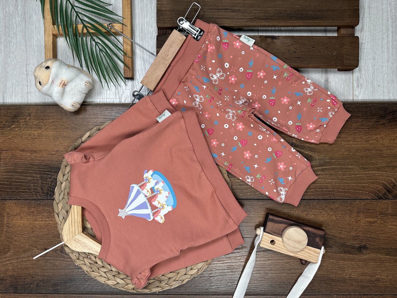 Pamuklu Lunapark Çiçek Desenli Kız Bebek 2li Takım