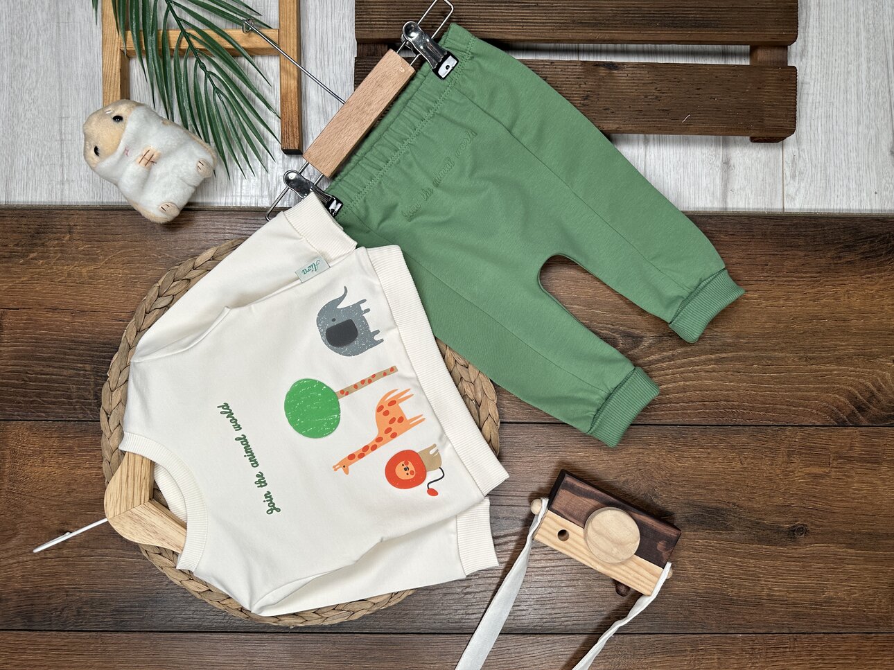 Pamuklu Animals Detaylı 2li Erkek Bebek Takım