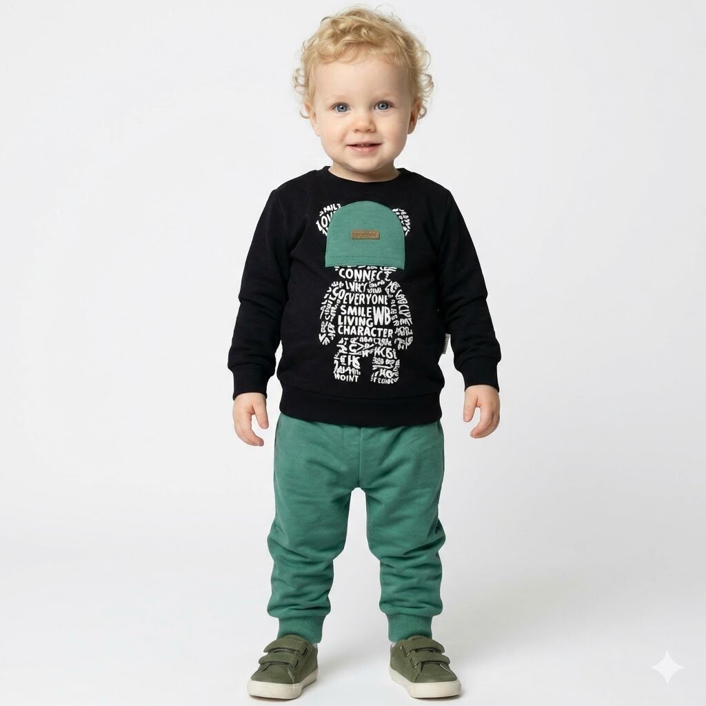 Pamuklu  Ayıcık Detaylı 2li Erkek Bebek Takım