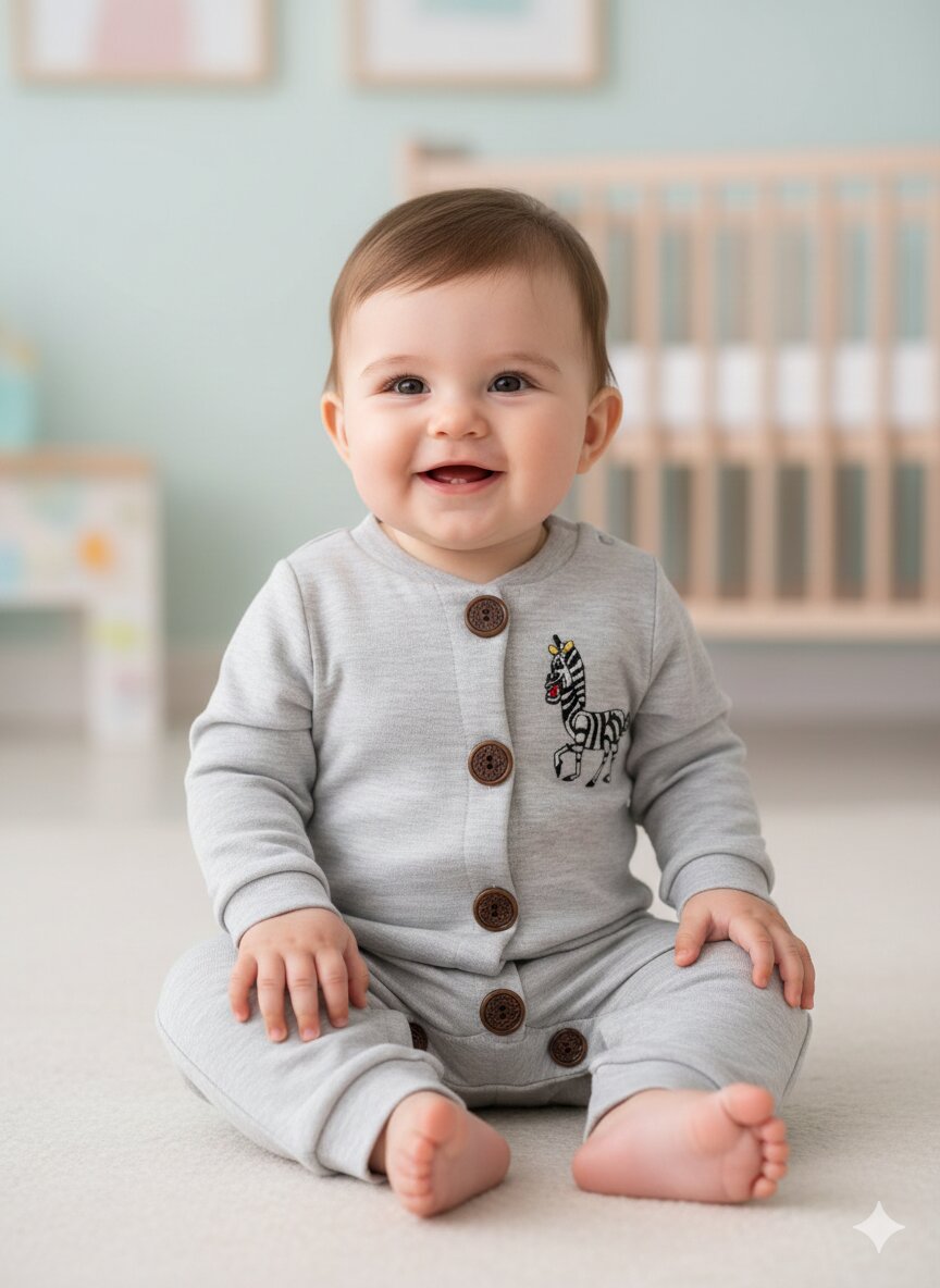 Pamuklu  Zebra Detaylı Erkek Bebek Tulum