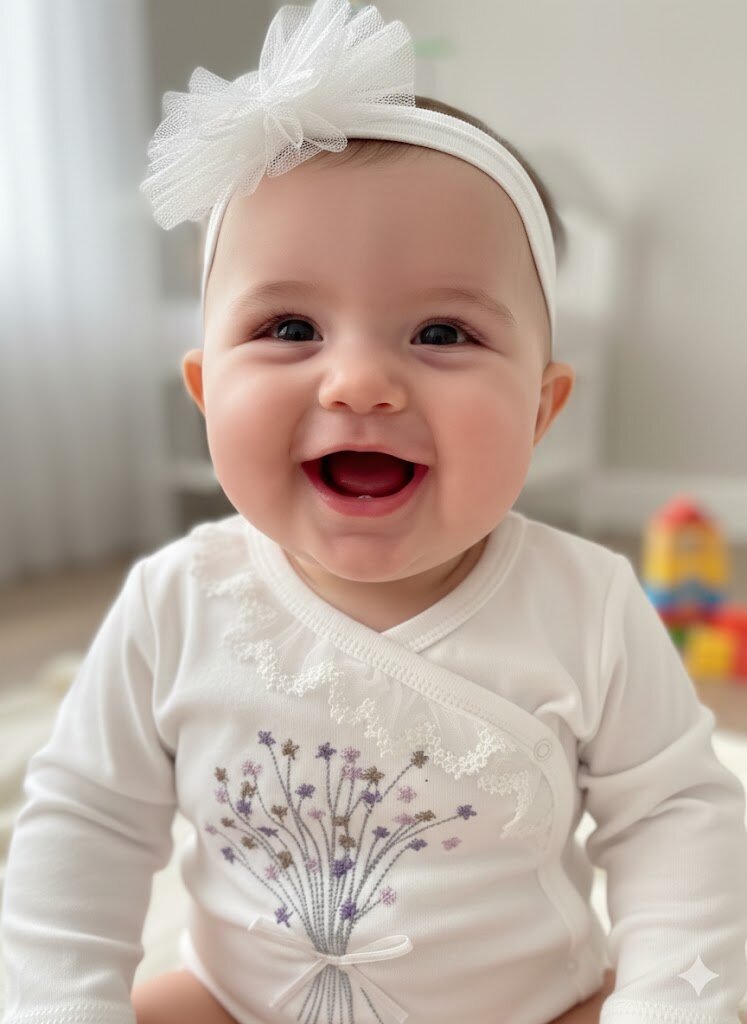 Pamuklu Çiçek İşlemeli Kız Bebek Zıbın 2li Takım - Detay Görseli 3
