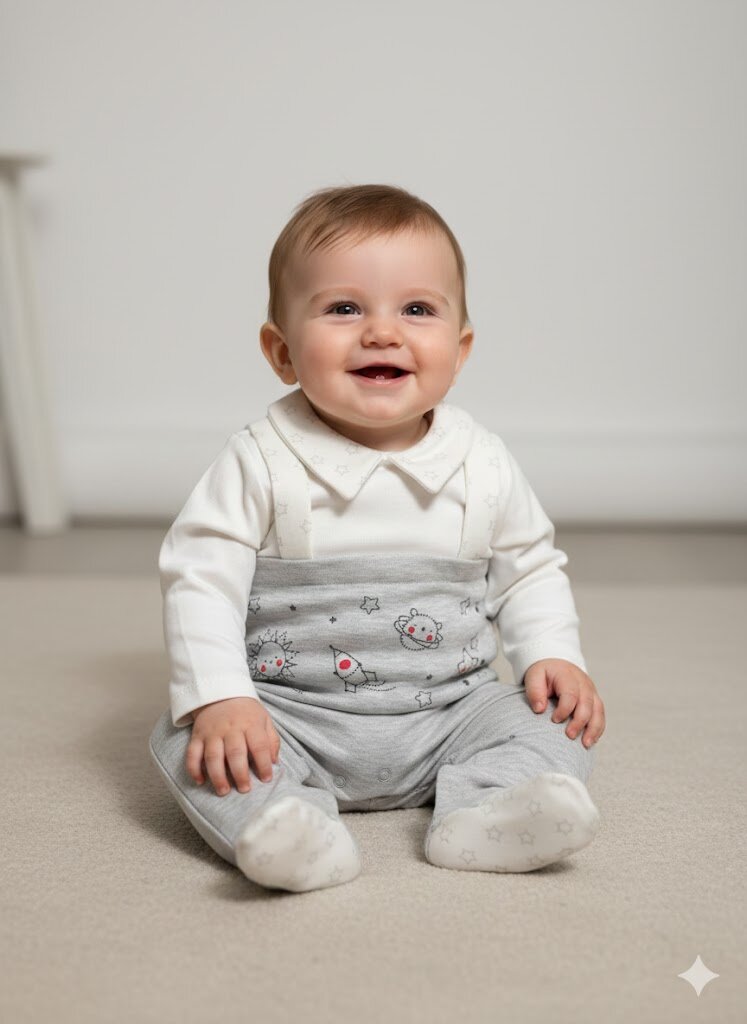 Pamuklu Uzay Detaylı Yaka Salopet Tulum