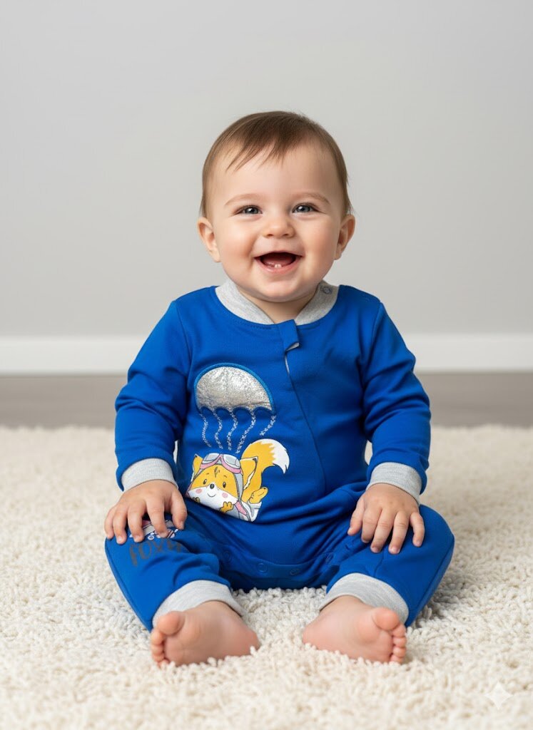 Pamuklu Paraşüt İşlemeli Erkek Bebek Tulum