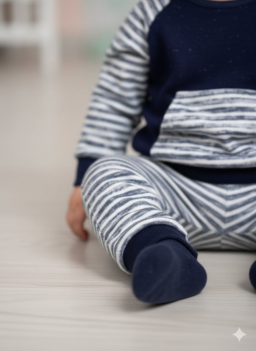 Pamuklu Çizgili Kanguru Cepli 2li Erkek Bebek Takım - Görsel 4