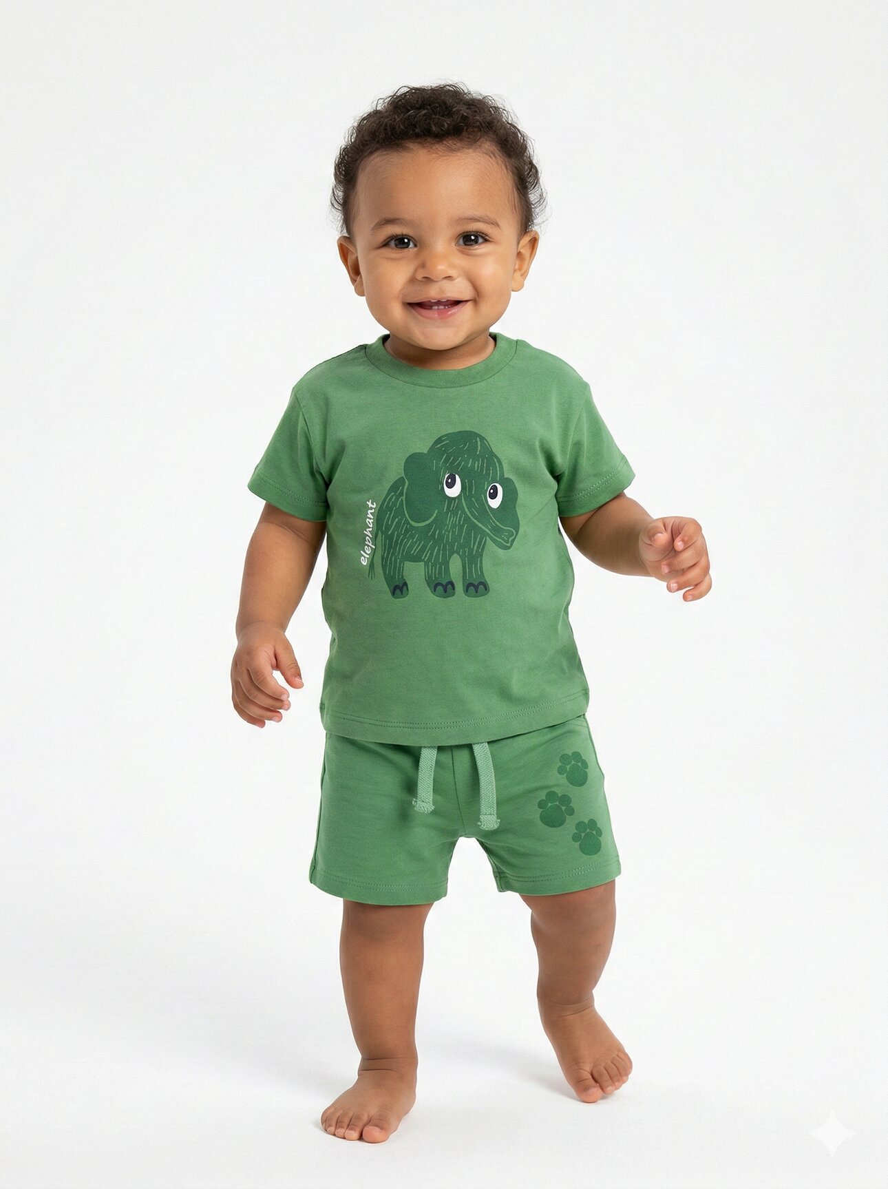 Pamuklu Sevimli  Fil Detaylı Erkek Bebek Şortlu 2li Takım
