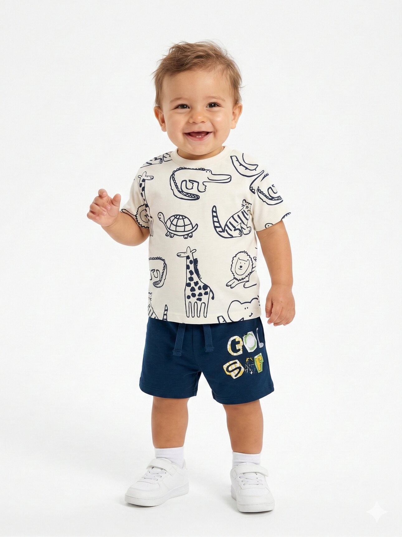 Pamuk Dostlar Detaylı Şortlu Erkek Bebek 2li Takım