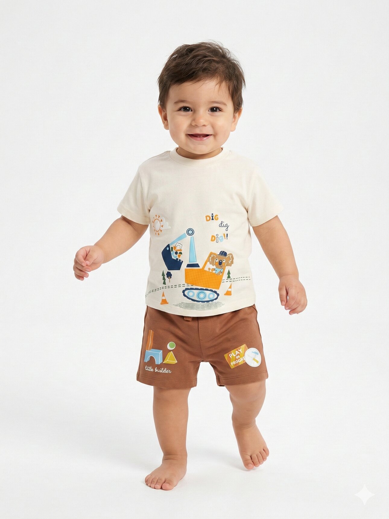 Pamuklu Kepçe Detaylı Şortlu Erkek Bebek 2li Takım