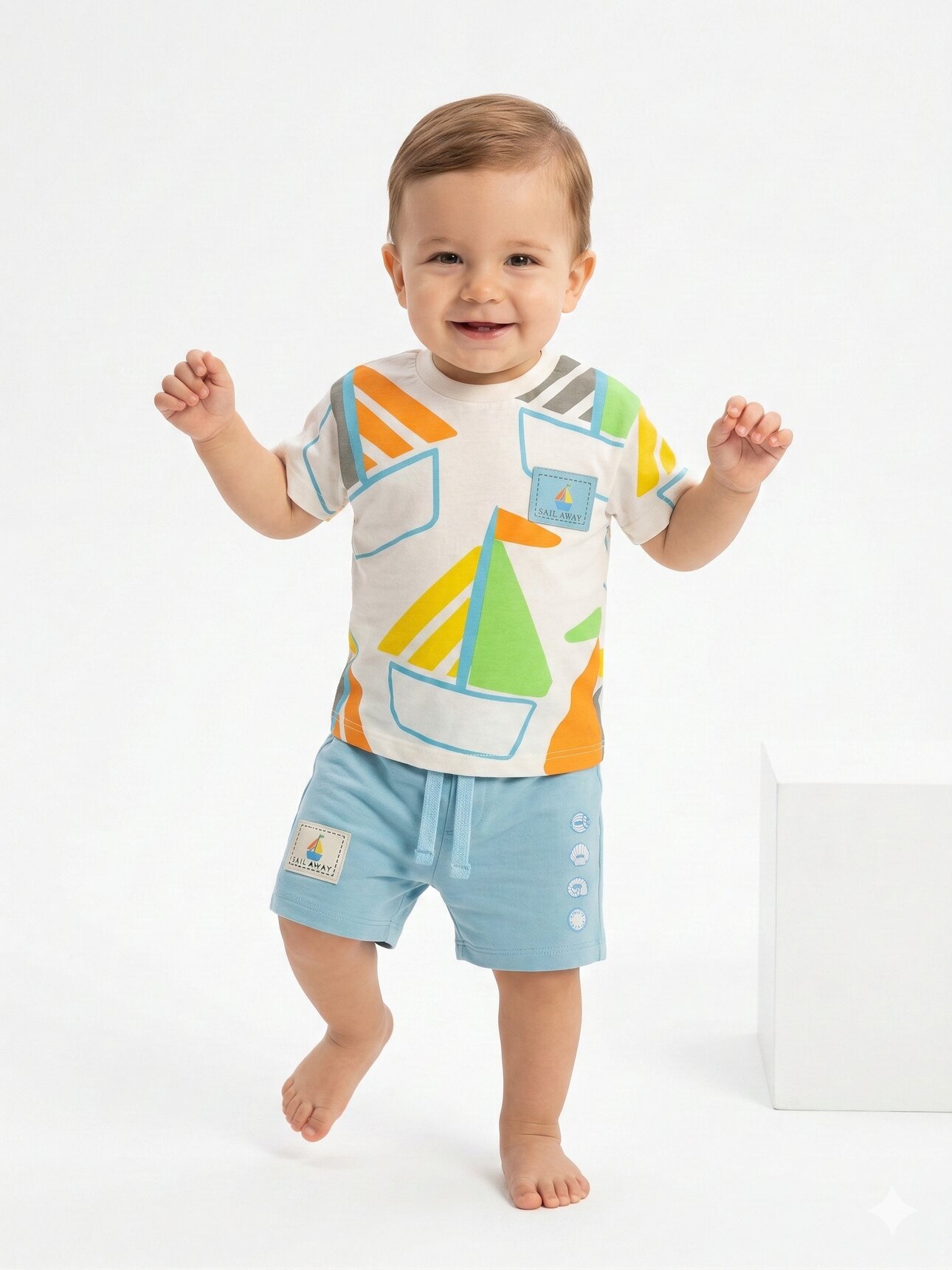 Pamuklu Yelken Detaylı Şortlu Erkek Bebek 2li Takım