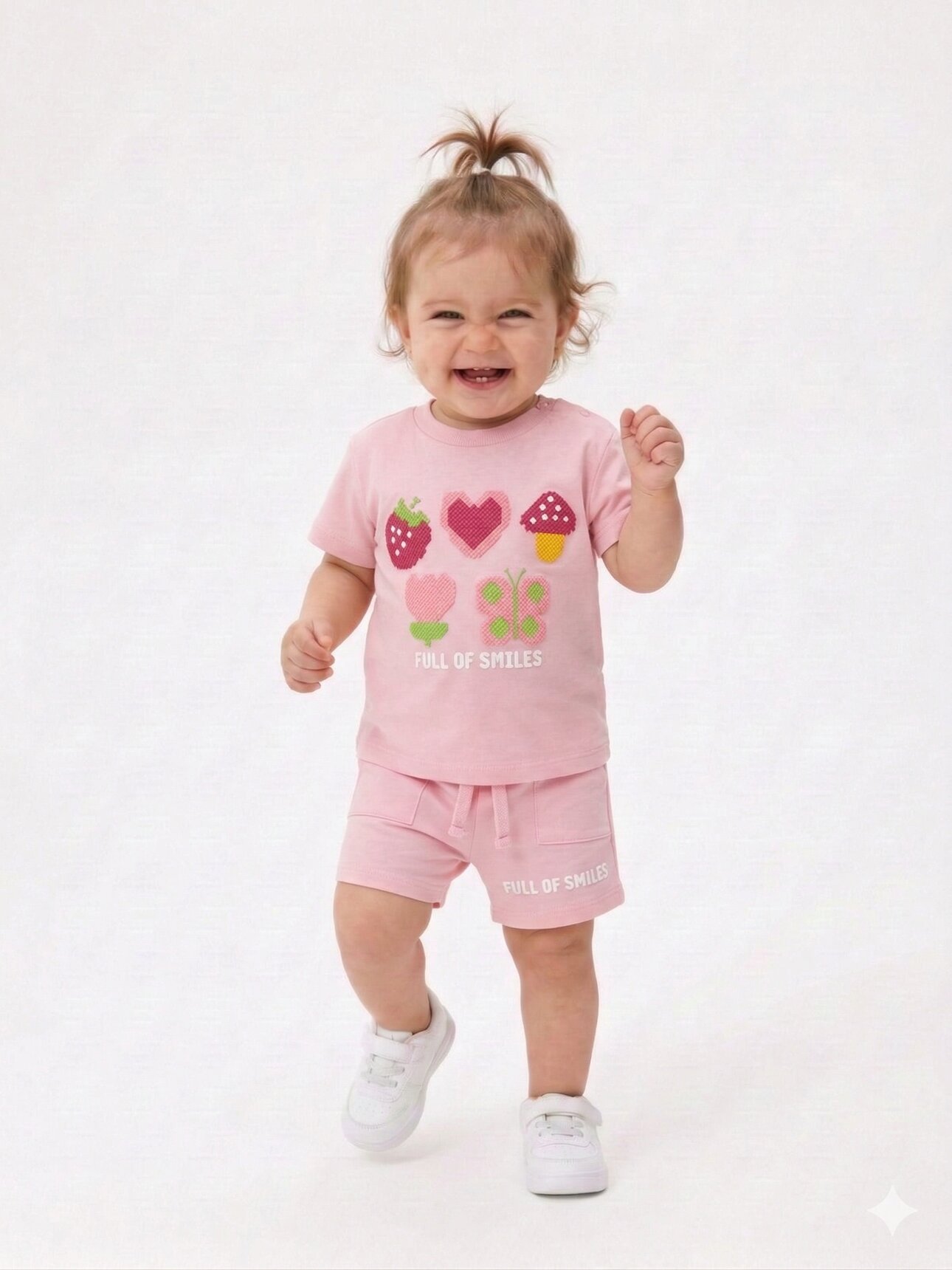 Pamuklu Çilek Desenli Cepli Kız Bebek Şortlu 2li Takım