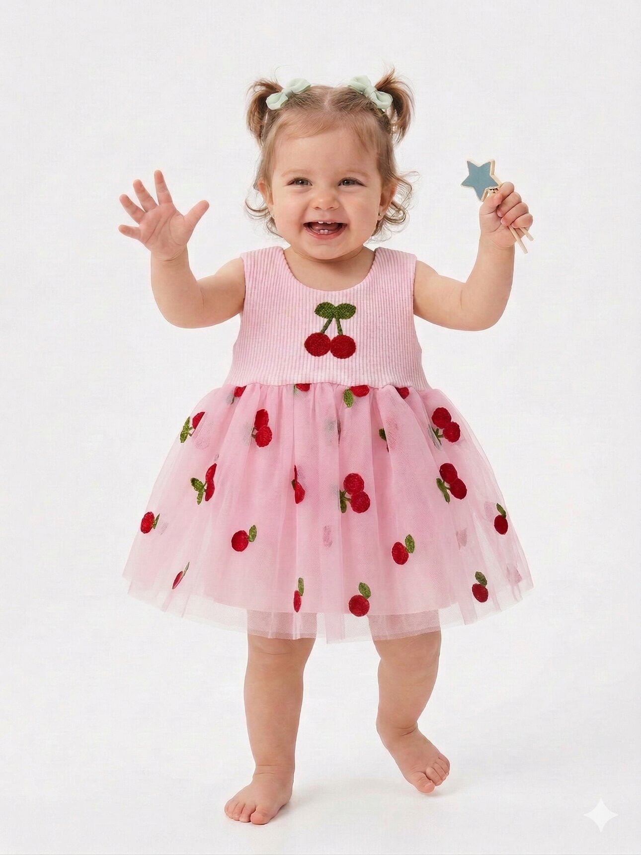 Kiraz Detaylı Kız Bebek Elbise