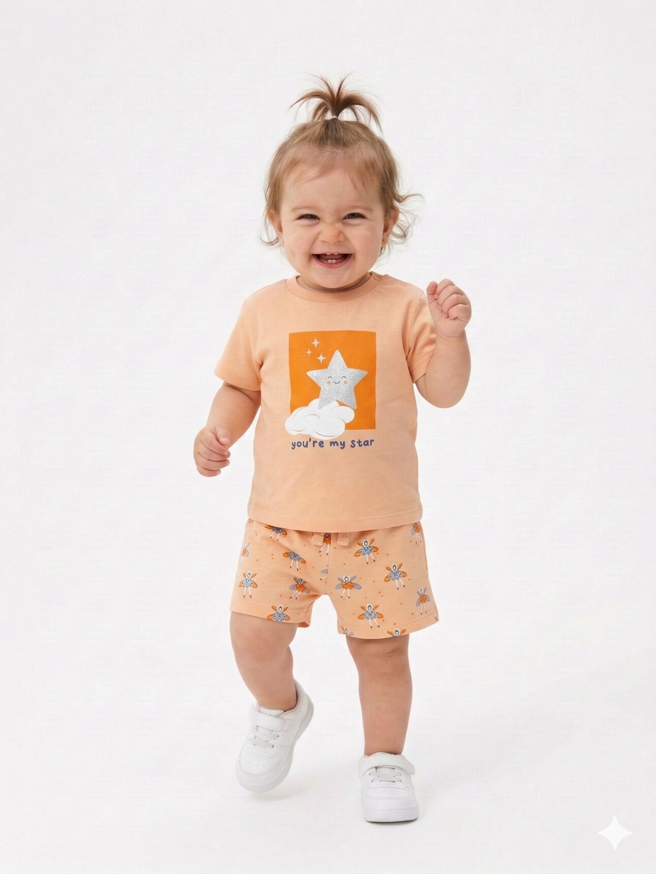 Pamuk Yıldız Desenli Kız Bebek Şortlu 2li Takım